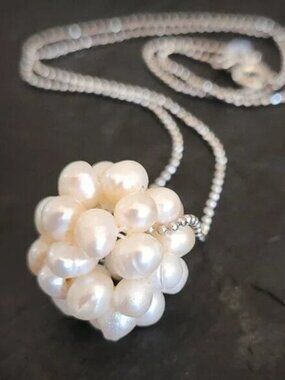 Freshwater Pearl Pendant Necklace Real Pearl Cluster Sterling Silver